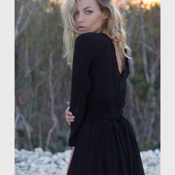NWT Aya Sacred Wear Raw Cotton Black Wrap Dress Size Medium - Picture 4 of 12